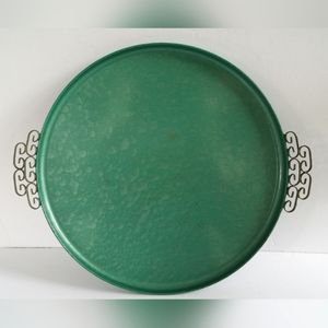 Vintage Tray Moire Glaze Kyes Turquoise Hammered Decorative Serving Piece